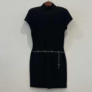 Black Mini Dress with Silver Rhinestone Belt
